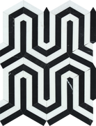 Thassos White Berlinetta Black mosaic tile sheet with bold black accents