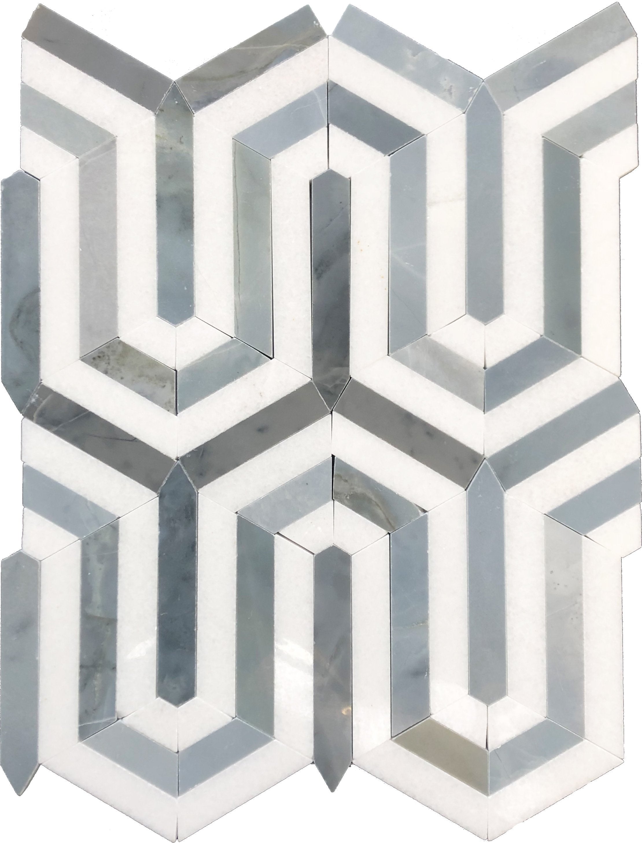 Close-up of Thassos White Berlinetta Blue showing polished blue accent and white marble