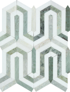 Thassos White Berlinetta Green mosaic tile sheet with green accents