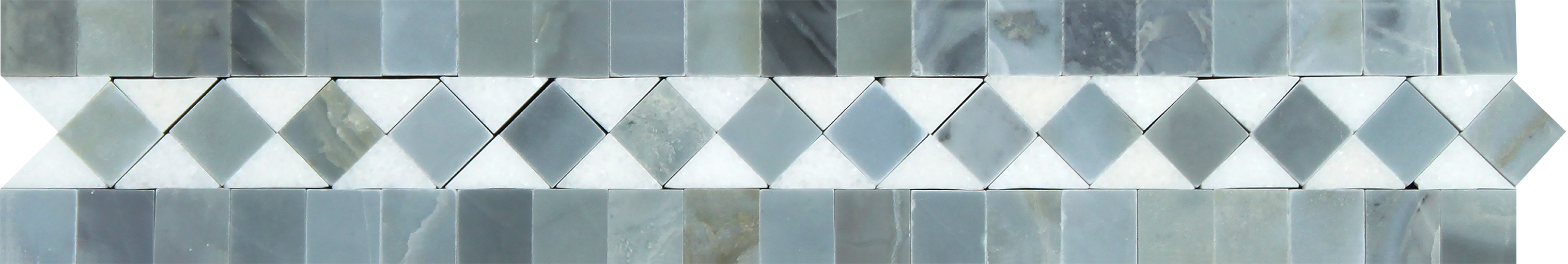 Thassos White Bias Border Blue marble border 2x12 with blue diagonal accents