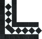 Thassos White Bias Border Corner Black marble trim with diagonal black detail