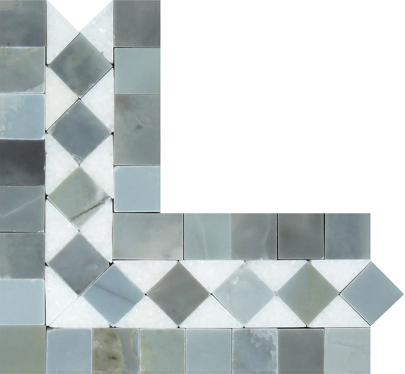 Thassos White Bias Border Corner Blue marble trim with diagonal blue accent