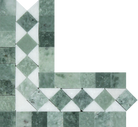 Thassos White Bias Border Corner Green polished marble trim with diagonal green detail