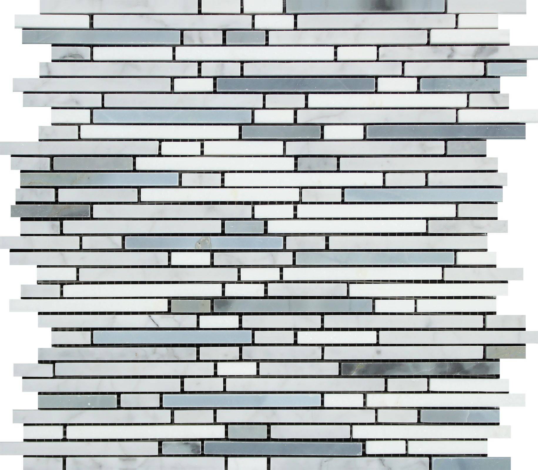 Flat view of Thassos White Bamboo Sticks with Blue Gray in polished finish, 12x12 mosaic sheet