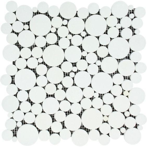 Flat view of Thassos White Bubbles Mosaic tile, 12"x12"