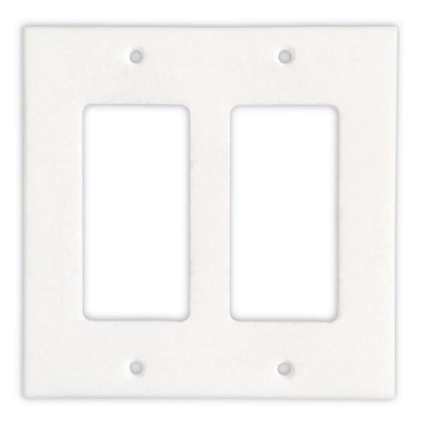 Thassos White Marble double rocker switch plate polished front view