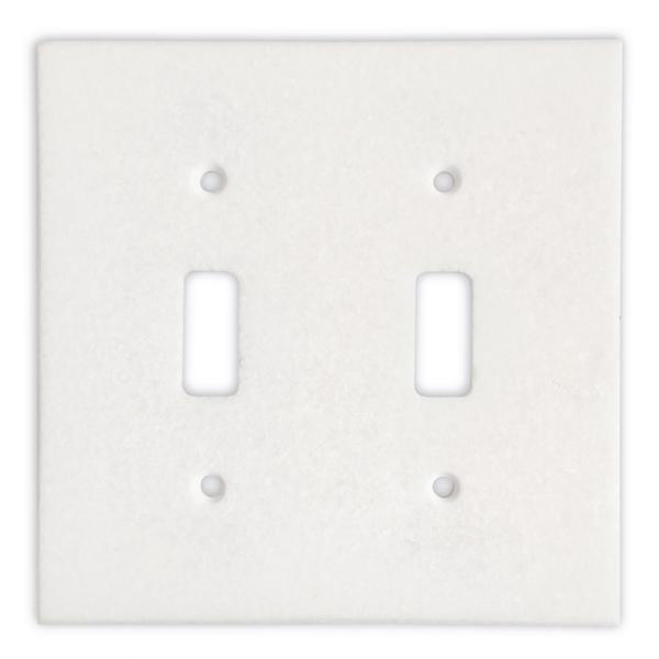Thassos White Marble Double Toggle Switch Wall Plate Cover 4.5x4.5