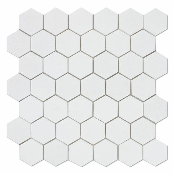 Flat view of Thassos White 2x2 Hexagon Mosaic in polished finish