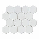 Flat view of Thassos White 3x3 Hexagon Mosaic in polished finish