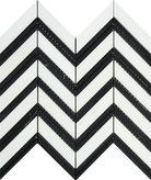 Flat view of Thassos White Large Chevron Black mosaic, 12x12 tile