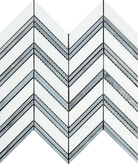 Flat view of Thassos White Large Chevron Blue Gray mosaic, 12x12 polished tile