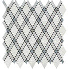 Flat view of Thassos White Lattice Blue Dot Mosaic tile, polished finish