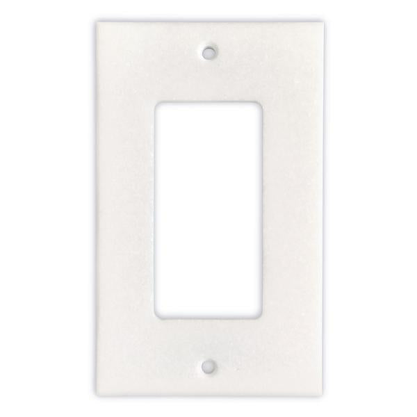 Flat view of Thassos White Marble Single Rocker Switch Plate Cover, polished finish