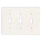 Flat view of Thassos White Marble Triple Toggle Switch Plate Cover, polished surface