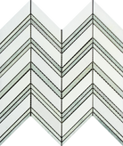 Flat view of Thassos White Ming Green Large Chevron Mosaic, 12x12 polished sheet