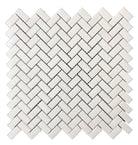 Flat view of Thassos White Mini Herringbone Mosaic in polished finish, 12x12 sheet
