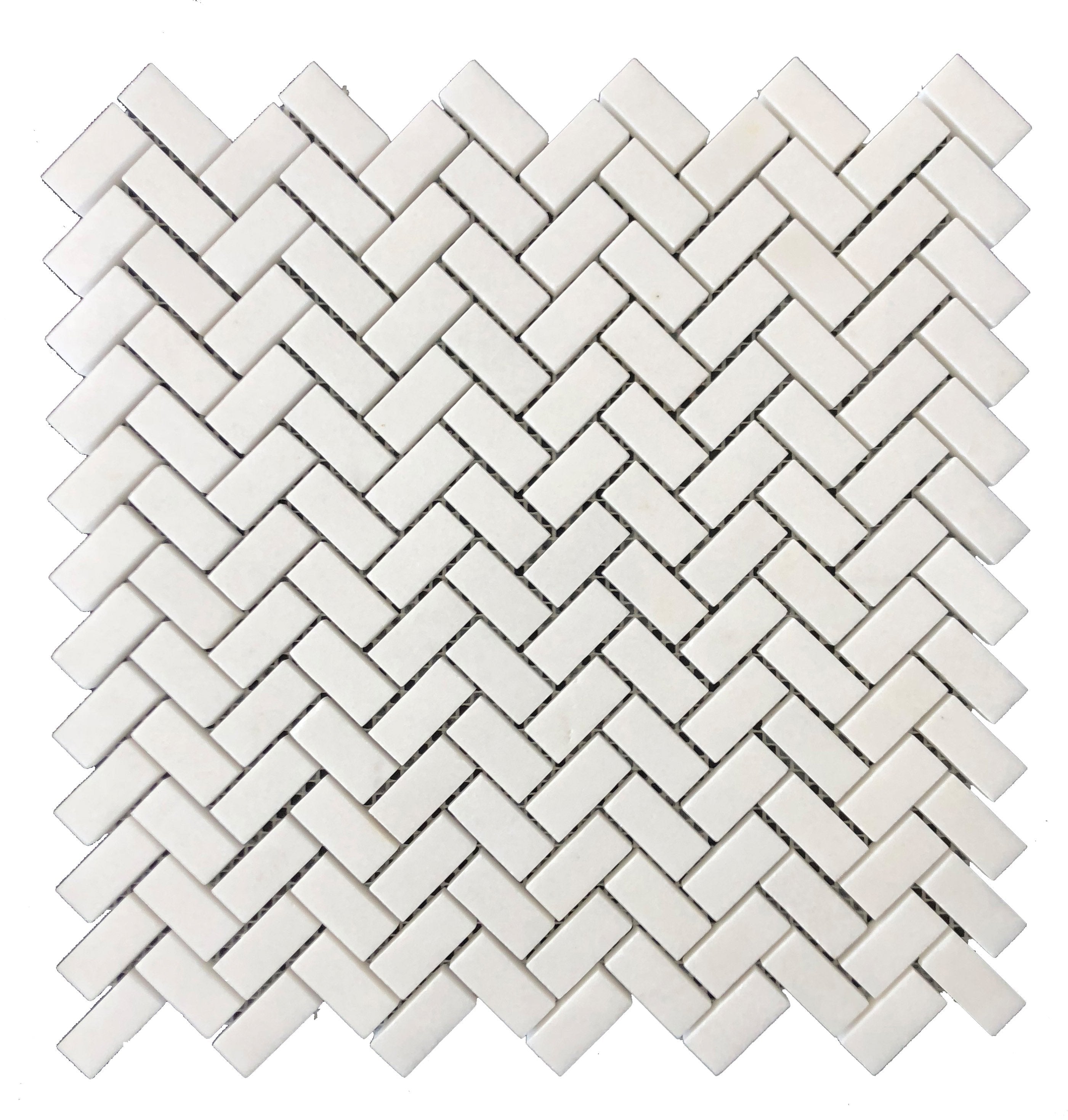 Flat view of Thassos White Mini Herringbone Mosaic in polished finish, 12x12 sheet
