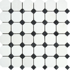 Flat view of Thassos White Octagon Black Dot Mosaic, 12x12 polished sheet