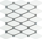 Flat view of Thassos White Octave Mosaic with Blue Dots in polished finish, 12x12 sheet