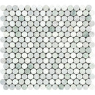 Flat view of Thassos White Penny Round Mix Mosaic tile, 12"x12"