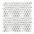 Flat view of Thassos White Penny Round Mosaic tile, 12"x12"