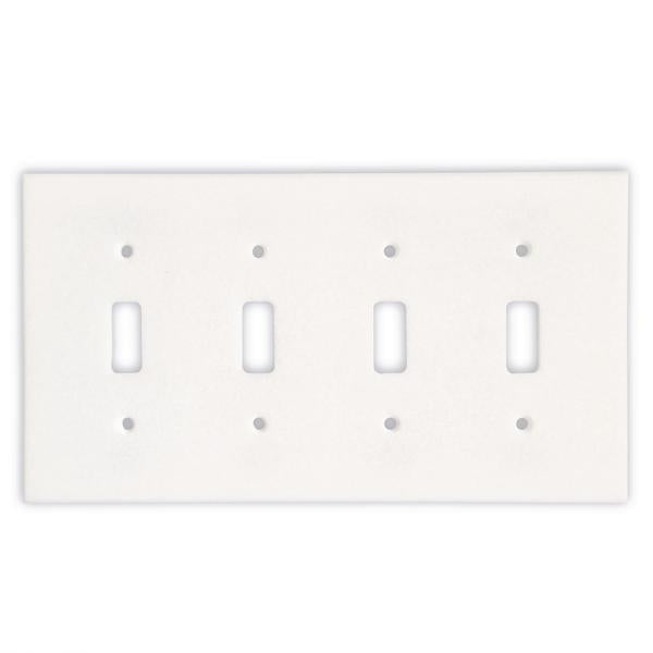 Flat view of Thassos White Marble Quad Toggle Switch Wall Plate Cover, polished finish
