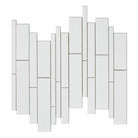 Close-up of Thassos White Random Strip Mosaic showing linear polished marble strips