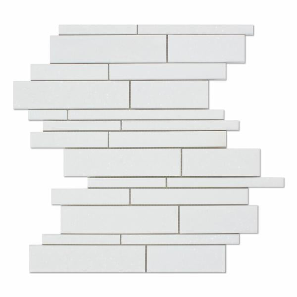 Flat view of Thassos White Random Strip Mosaic, 12"x12"