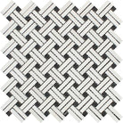 Flat view of Thassos White Stanza Mosaic with black dot inserts