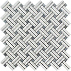 Flat view of Thassos White Stanza Mosaic with blue dot inserts