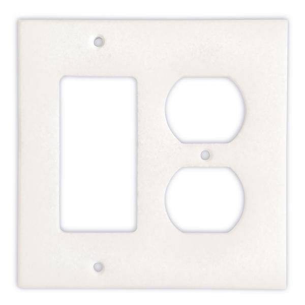 Front view of Thassos White Marble toggle rocker duplex switch wall plate
