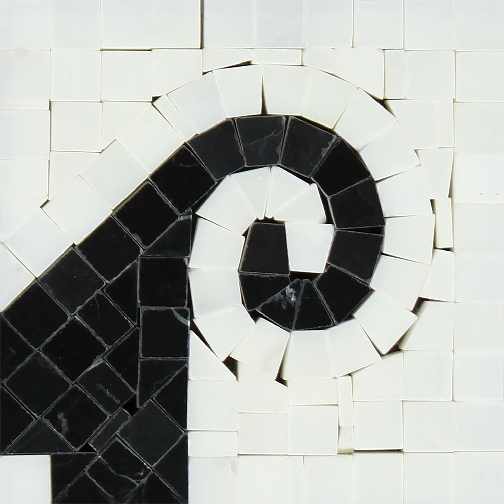 Thassos White Wave Corner Black 4x4 tile with black decorative wave