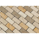 rustic travertine 1x2 backsplash tile close up