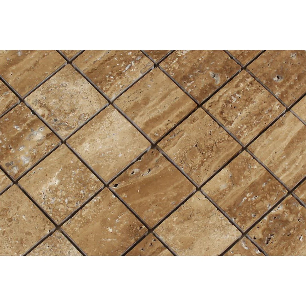honed travertine mesh-mounted tiles