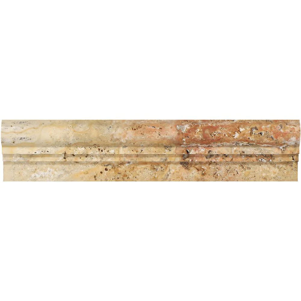 Side profile of honed Scabos travertine chair rail