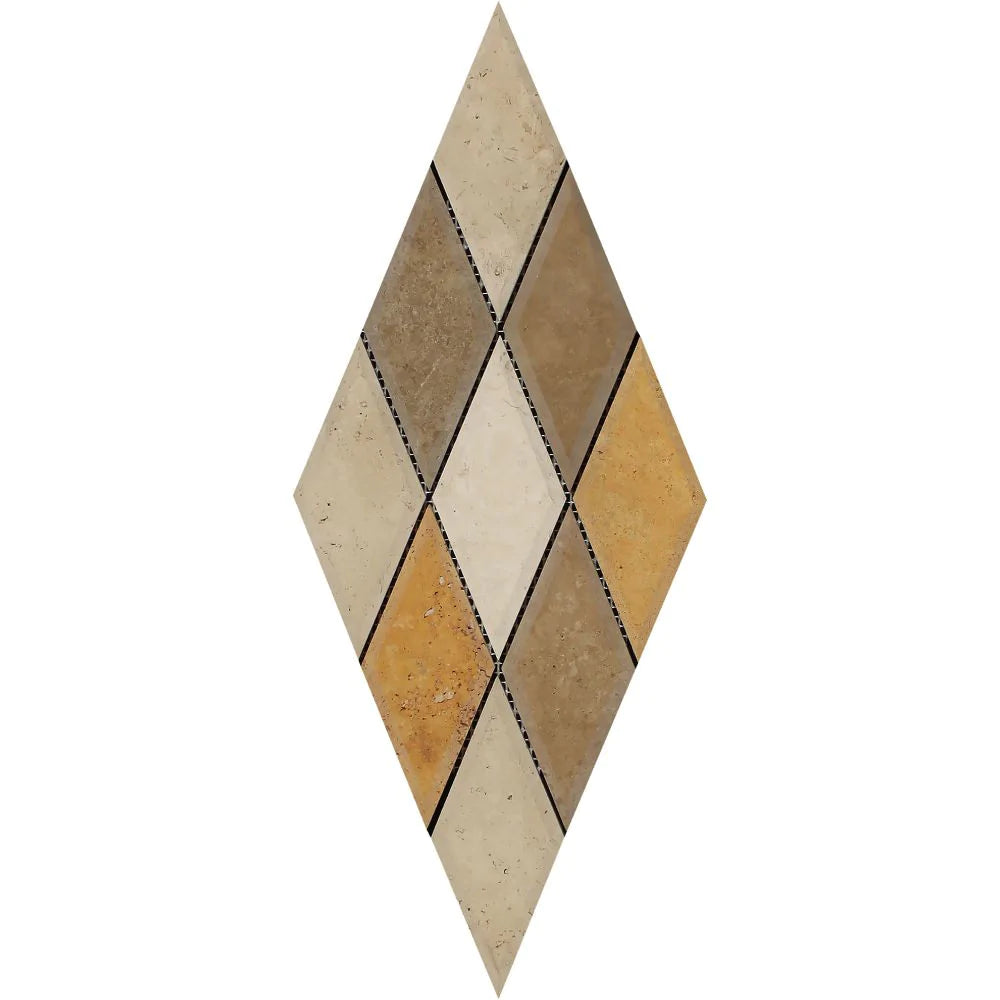 Tuscany Mix Diamond Deep Beveled Honed Travertine Mosaic 3x6