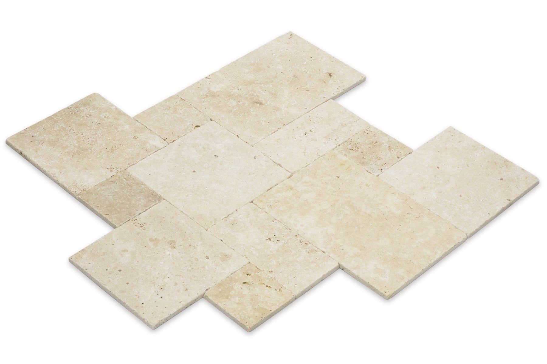 Close-up of Tuscany Beige Travertine Paver showing tumbled texture and color
