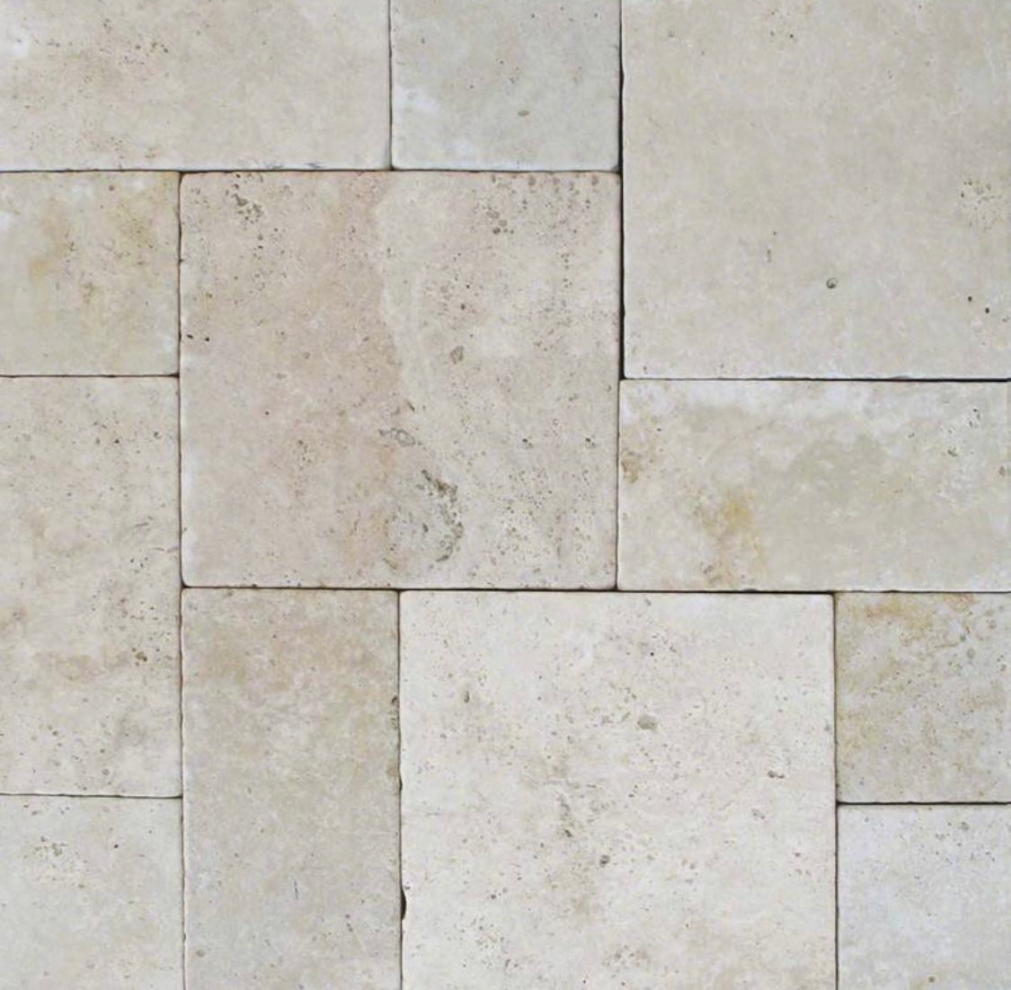 Tuscany Beige Travertine Pavers in Versailles Pattern with ivory-beige tones

