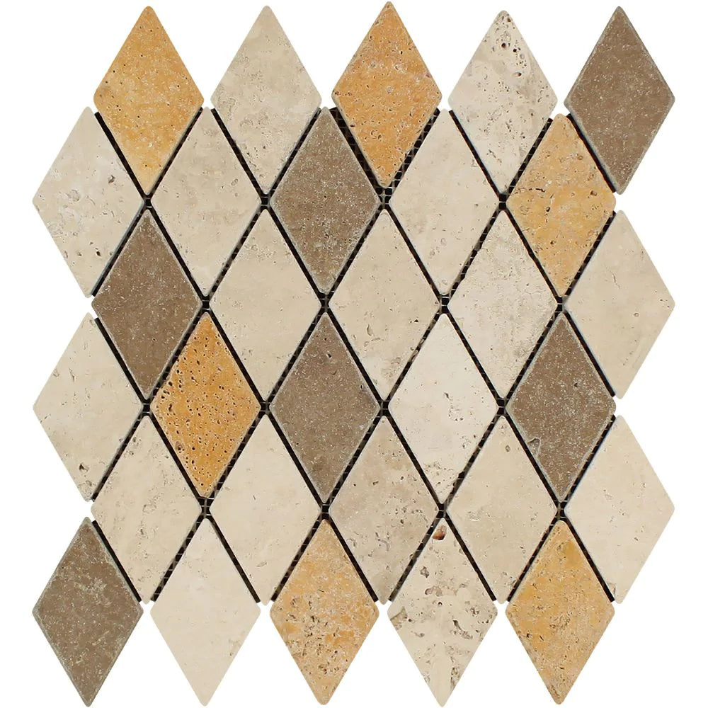 Tuscany Mix Diamond Tumbled Travertine Mosaic 2x4