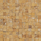 Flat view of Tuscany Gold Travertine 1x1 Splitface Mosaic in mesh-mounted 12x12 sheet
