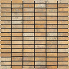Flat view of Tuscany Gold Travertine 5/8x2 tumbled mosaic sheet with rustic finish
