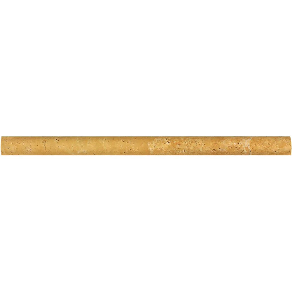 Close-up of curved edge profile in Tuscany Gold Travertine bullnose molding