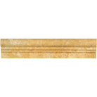 Close-up of natural travertine chair rail showing subtle curves and warm golden tones