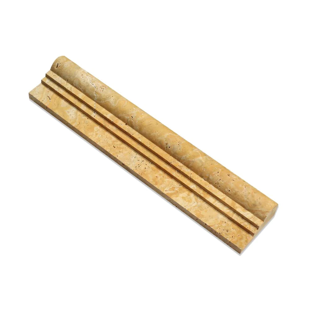 Top view of Tuscany Gold Travertine Chair Rail Molding in 2 ½x12 size with honed finish