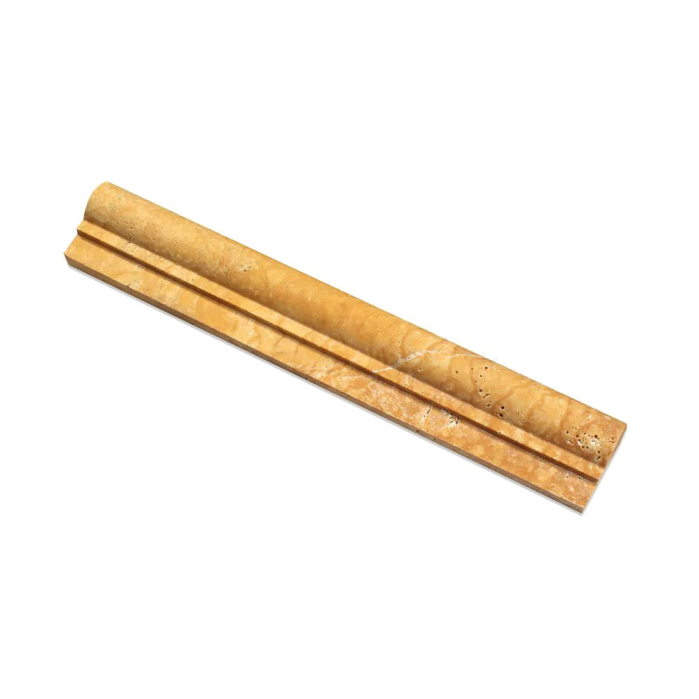 Flat view of Tuscany Gold Travertine Chair Rail Molding, 2x12 inches, honed finish