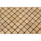 Close-up of Tuscany Gold 1x1 travertine mosaic showing rustic finish and soft edges