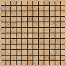 Top-down view of Tuscany Gold Travertine 1x1 Tumbled Mosaic Tile on 12x12 sheet