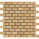 Flat view of Tuscany Gold Travertine 1x2 Tumbled Mosaic on 12x12 sheet