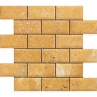 Flat view of Tuscany Gold Travertine 2x4 Deep Beveled Mosaic, honed finish, 12x12 sheet