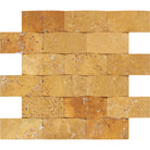 Flat view of Tuscany Gold Travertine CNC Arched Mosaic 2x4, honed finish, mesh-mounted